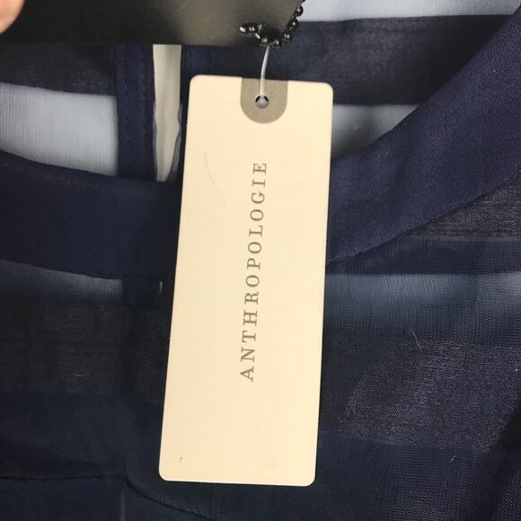 Anthropologie Elliatt Dutchess Dress Short Sleeve Sheer Stripes Pleated Navy S - Picture 11 of 11